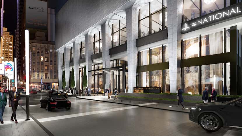 An architects' rendering shows the Akard Street entry to The National building in downtown...