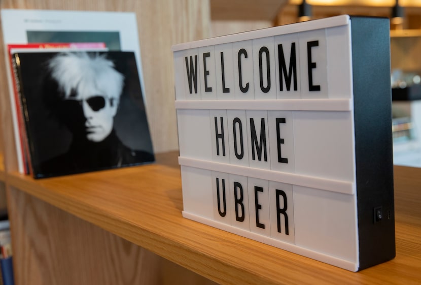 A sign in the lobby of Uber's Deep Ellum office on Jan. 27, 2020 in Dallas. (Juan Figueroa/...