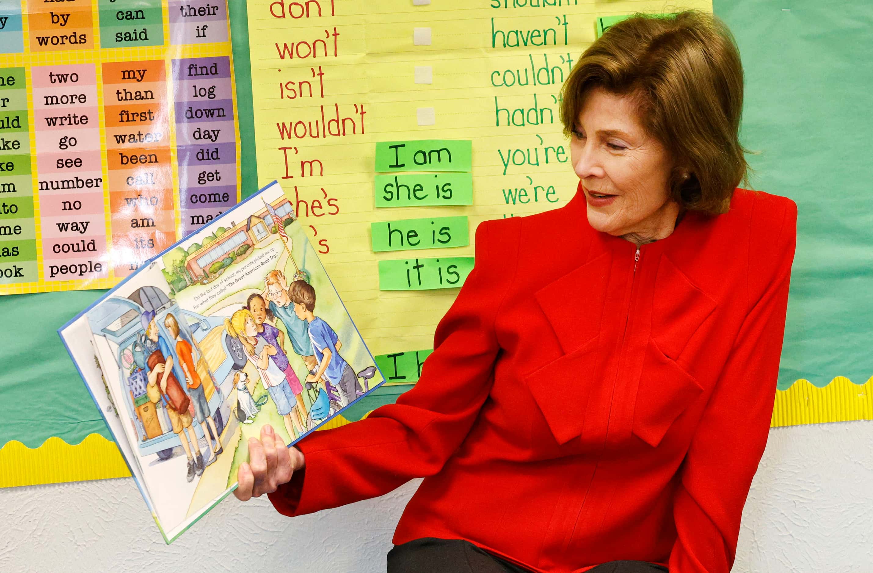Former first lady Laura Bush reads "Our Great Big Backyard,” a children's book by Bush and...