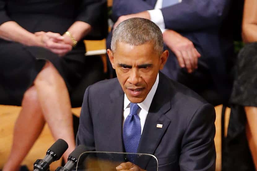 President Barack Obama addressed the interfaith memorial service for five fallen officers at...
