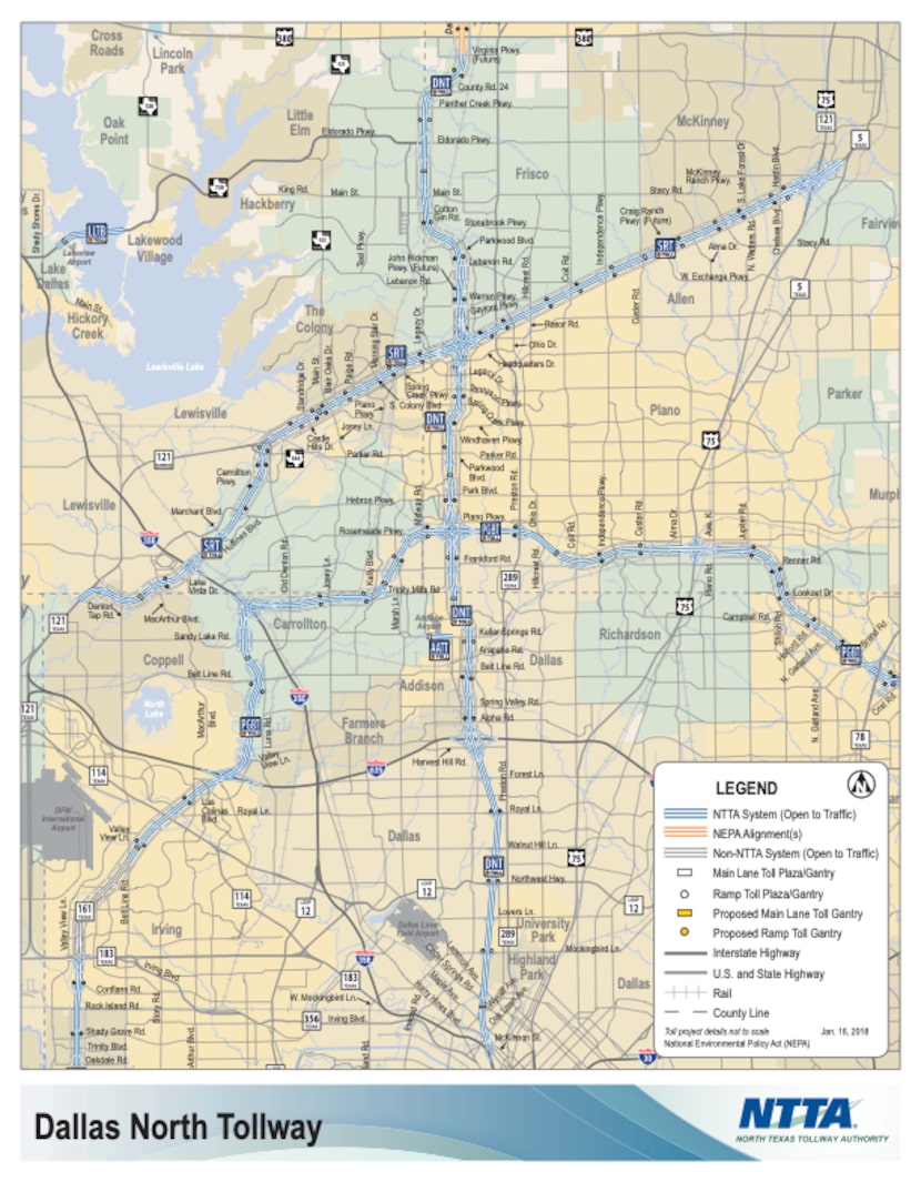 Mapa de la ruta del Dallas North Tollway