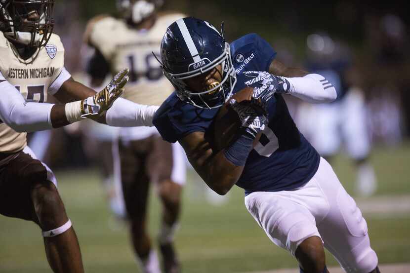 Georgia Southern wide receiver Myles Campbell (6) scores a touchdown during the first half...