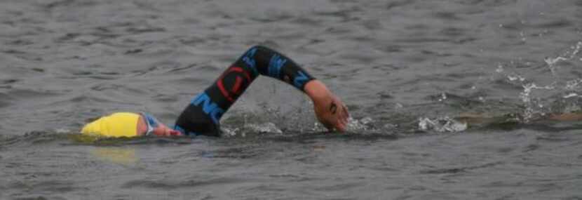 
Ariana swims in the Toyota U.S. Open Triathlon in October 2012 on her way to a first-place...
