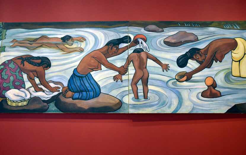 A cropped image of "Juchitan River," an oil on canvas on wood from 1953-55 by Diego Rivera,...