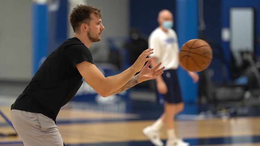 Mavericks guard Luka Doncic is pictured during the team's mandatory workout on Thursday,...