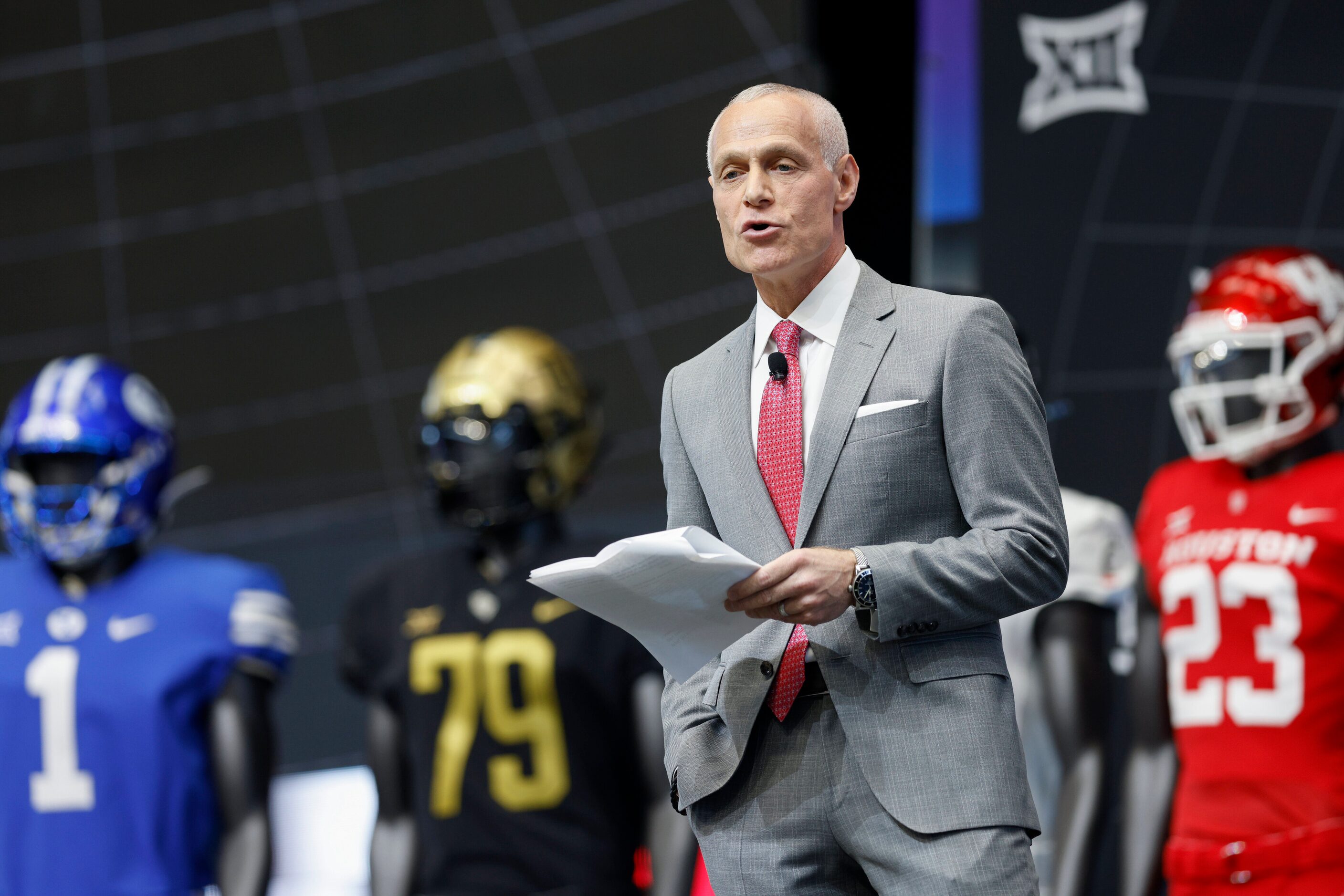 Big 12 commissioner Brett Yormark speaks during the Big 12 Media Days at AT&T Stadium,...