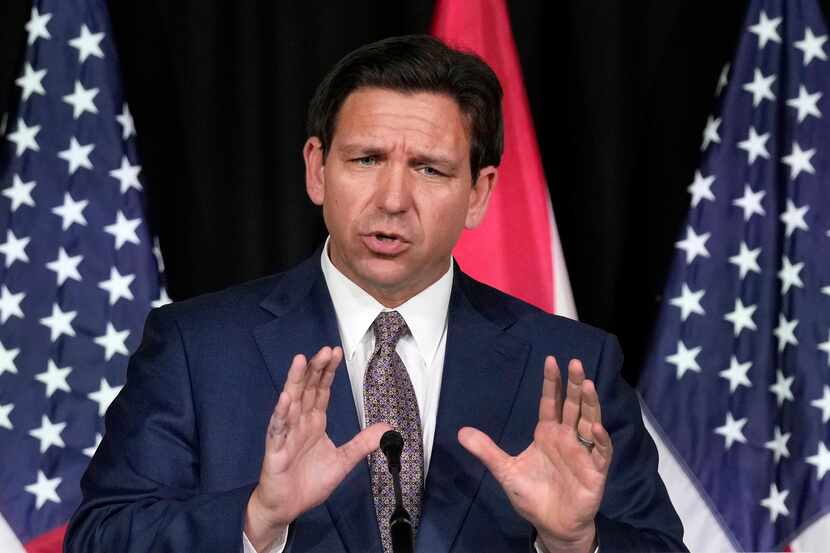 Florida Gov. Ron DeSantis speaks as he announces a proposal for Digital Bill of Rights,...
