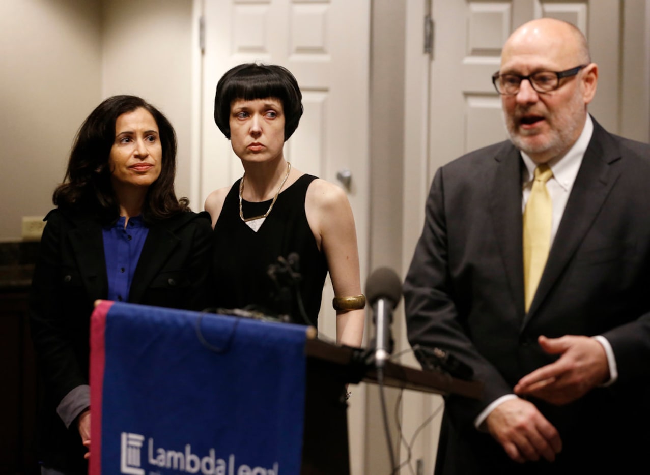 Fatma Marouf and Bryn Esplin looked on as Kenneth D. Upton Jr., senior counsel at Lambda...