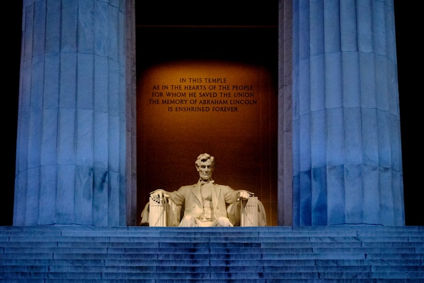 The white marble of the Lincoln Memorial glows at sunrise and sunset. 