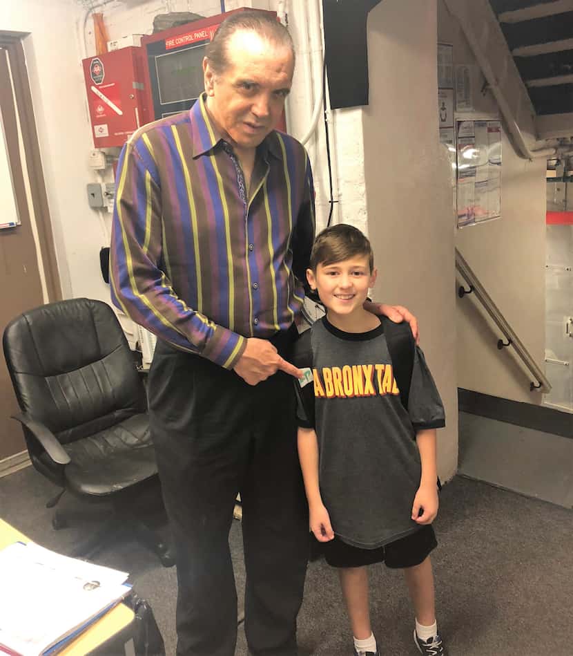 Chazz Palminteri with Frankie Leoni backstage at A Bronx Tale at the Longacre Theater in New...