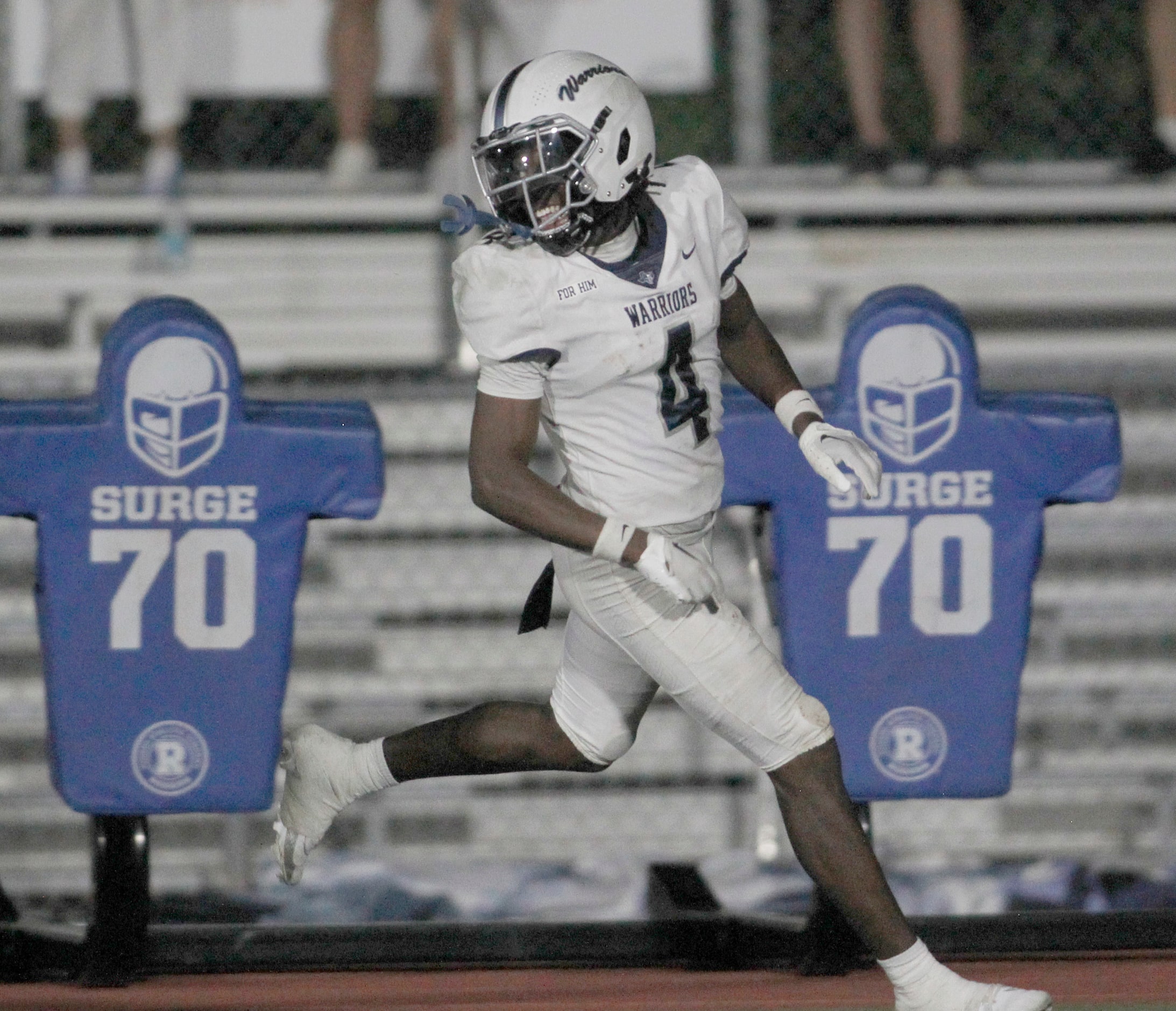 Argyle Liberty Christian receiver Jaylon Hawkins (4) was all smiles as he celebrates after...