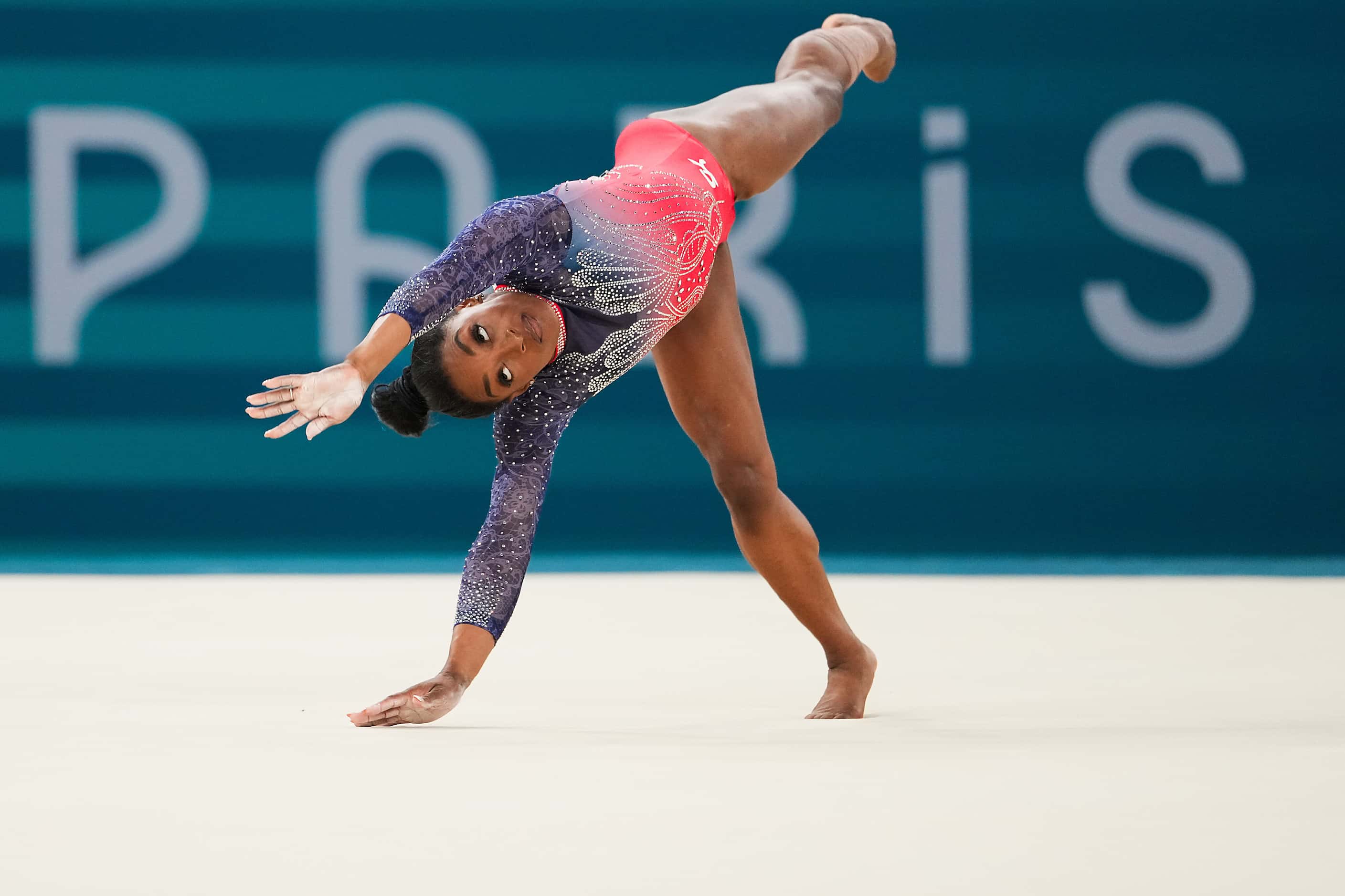 Silver medalist Simone Biles of the United States competes in the women’s floor exercise...