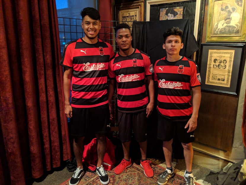 Denton Diablos players Abraham Hernandez, Shadrack Villa, and Abraham Escamilla model the...