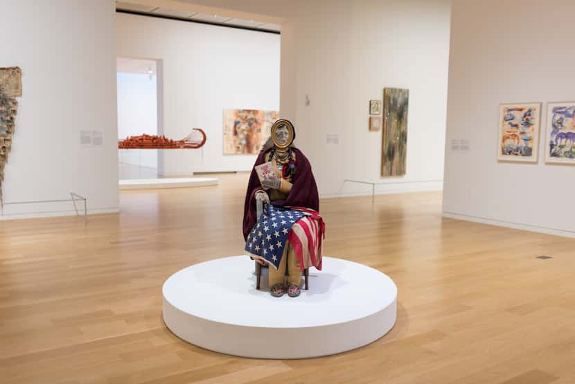 The 1974 work "Indian Madonna Enthroned" is among the works on display by artist Jaune...
