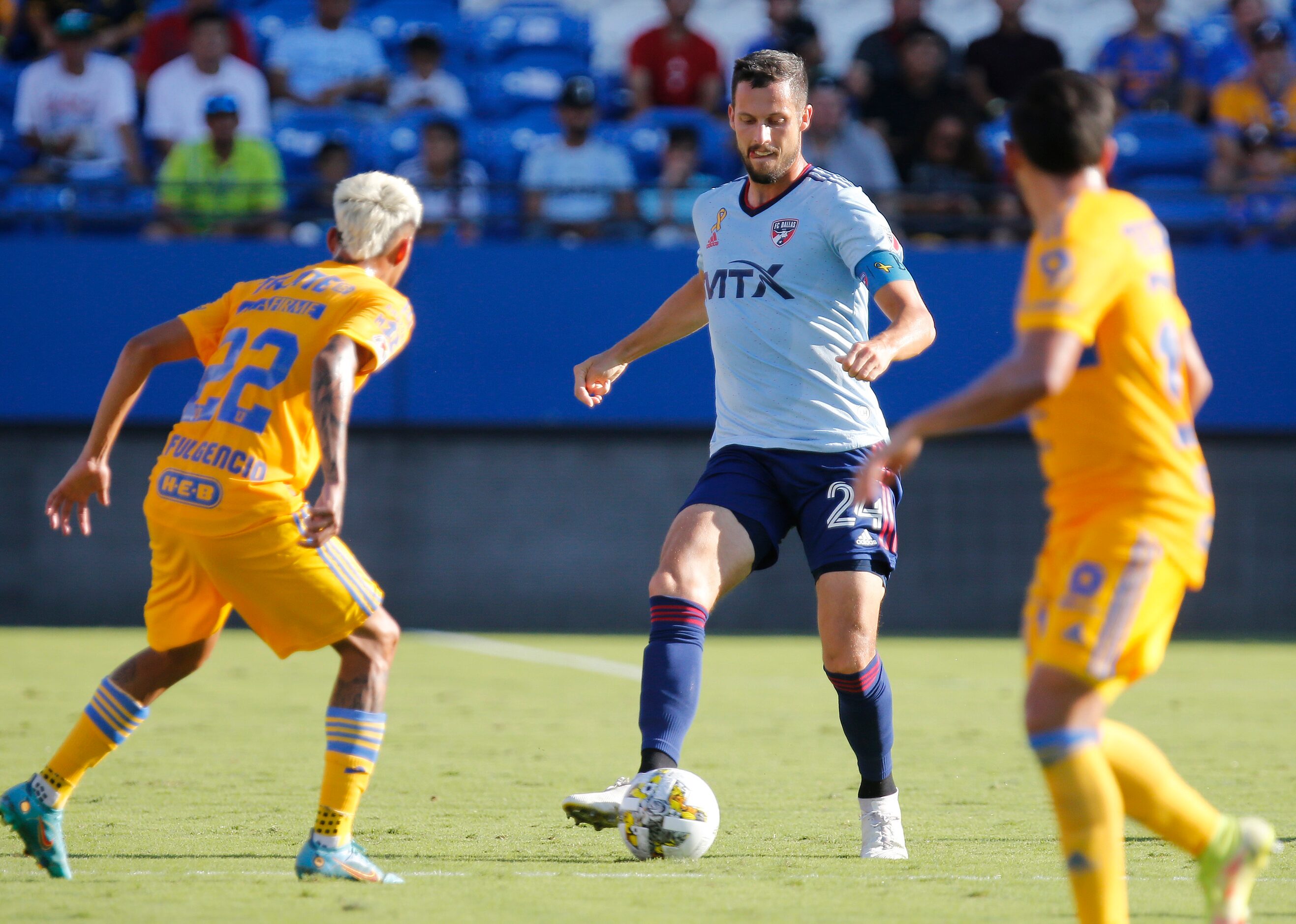 FC Dallas defender Matt Hedges (24) makes a pass during the first half as FC Dallasl hosted...