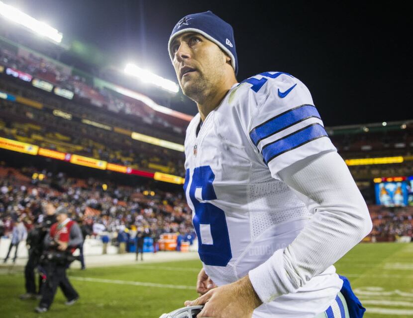 Dallas Cowboys quarterback Matt Cassel (16) exits the field after their game against the...