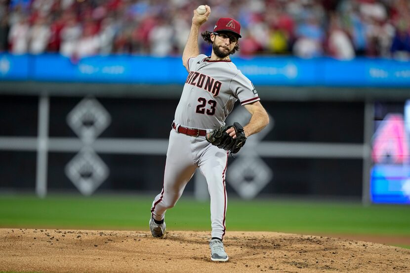 Arizona Diamondbacks starting pitcher Zac Gallen throws against the Philadelphia Phillies...