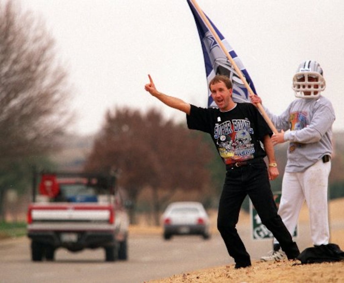 Gary Butler, from Richardson, (in  black) and his friend Robert Springer, from Garland,...