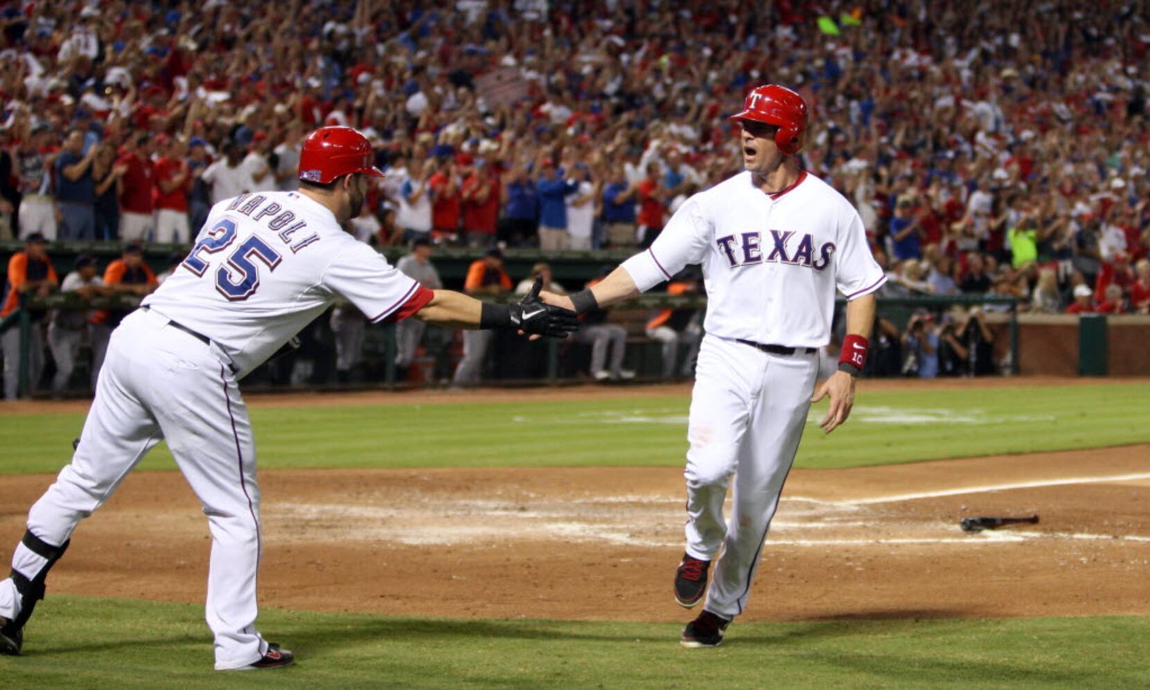 Mike Napoli shows some skin at the plate