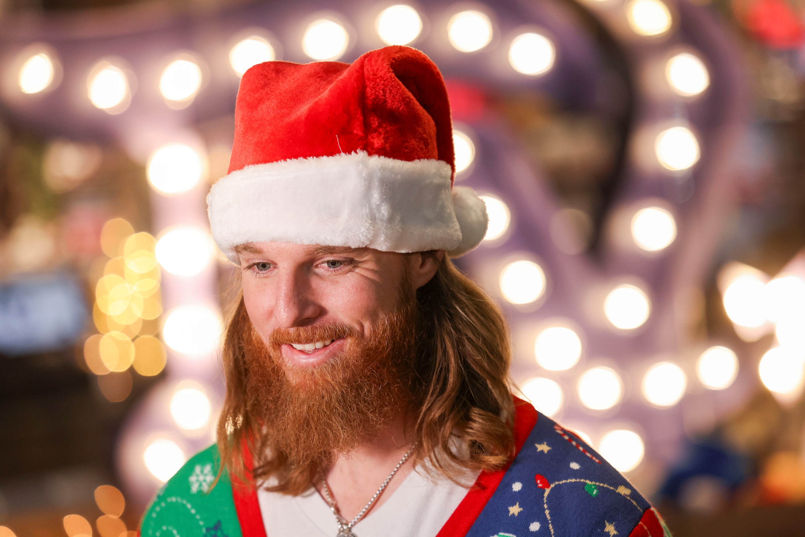 Texas Rangers pitcher Jon Gray attends an interview during Texas Rangers Toy Drive on,...