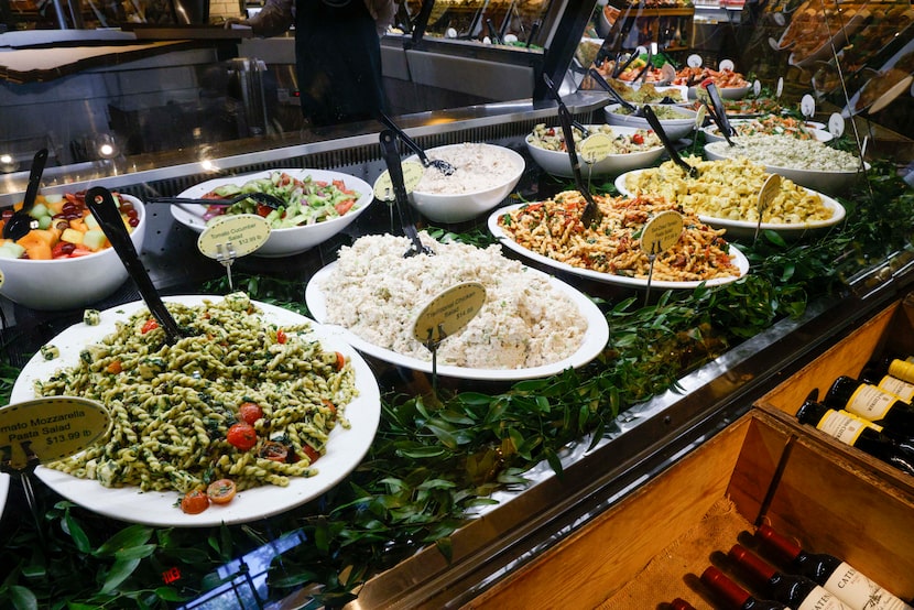 A variety of pasta salads are seen in a cooler at the original Eatzi’s on Oak Lawn Avenue,...