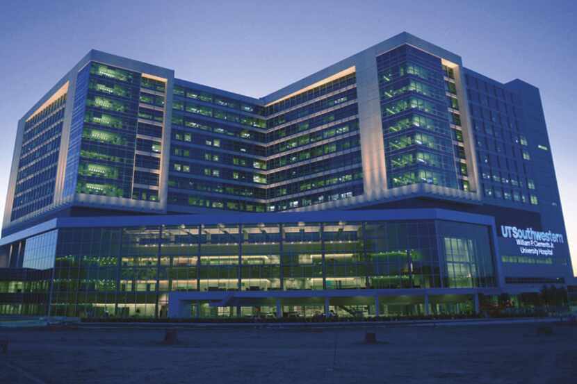 A look at the William P. Clements Jr. University Hospital at night. UT Southwestern Medical...