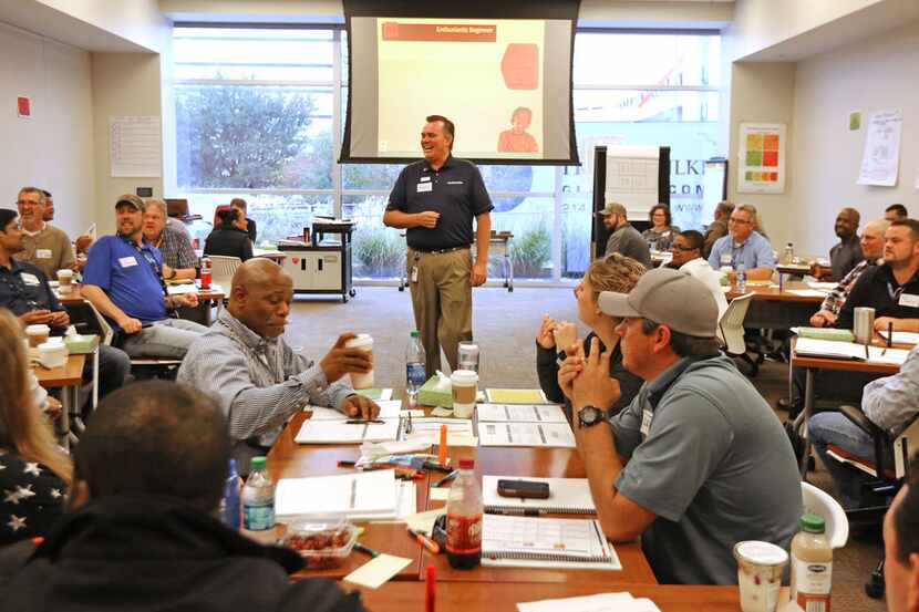 Southwest Airlines' Mark Wolfe leads a training session at the carrier's corporate offices...