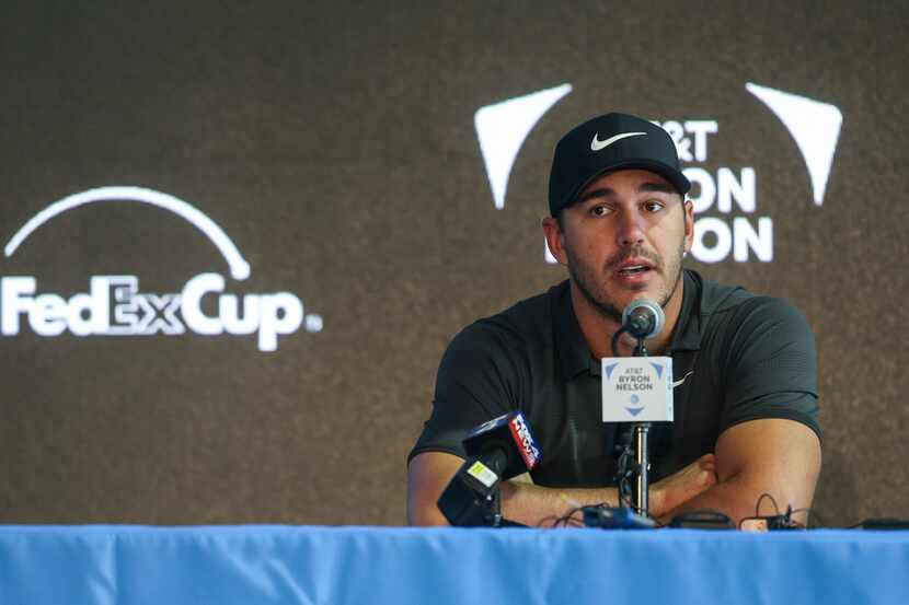 Golfer Brooks Koepka speaks during a media conference on Tuesday, May 7, 2019, ahead of the...