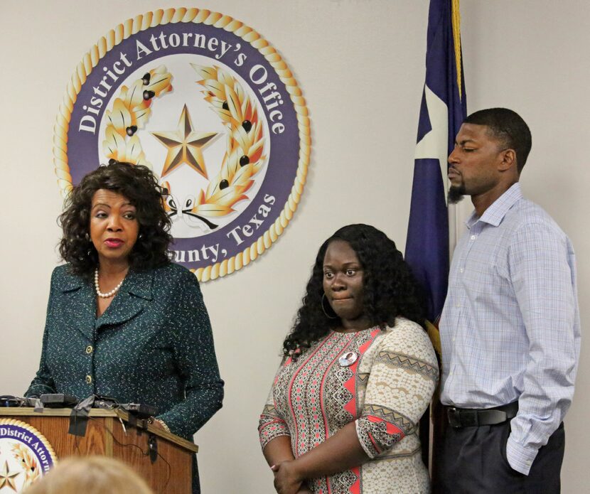 Jordan Edwards' stepmother, Charmaine Edwards, and father, Odell Edwards, listen as Dallas...