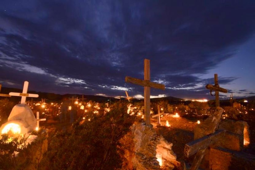 
More than 400 graves in the Terlingua Ghost Town cemetery are decorated with votive candles...