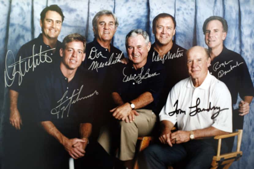 Tom Landry (bottom right) is shown with Dallas Cowboys quarterbacks past and present (from...