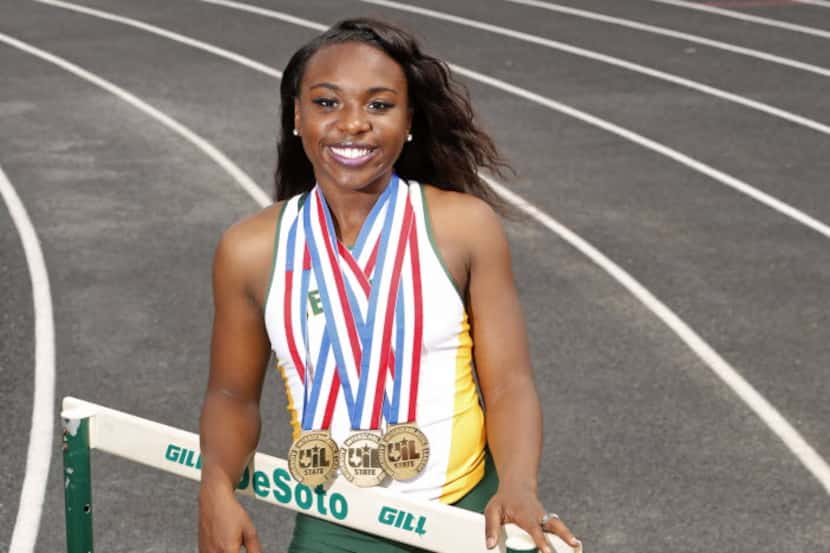 All area track star Alexis Duncan at DeSoto High School in DeSoto, Texas May 25, 2016. ...