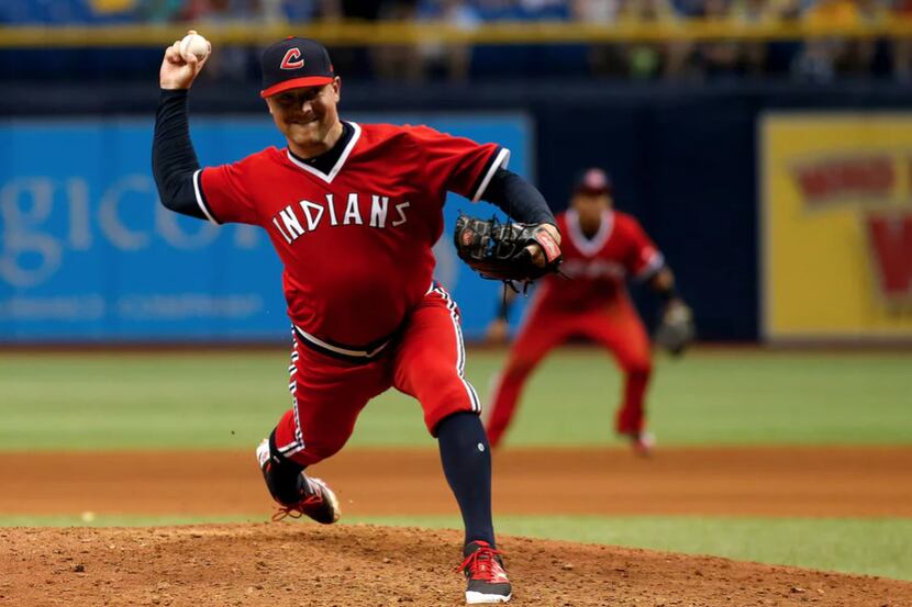 St. Petersburg, Fl - August 12: Joe Smith (38) of the Cleveland Indians pitches during the...