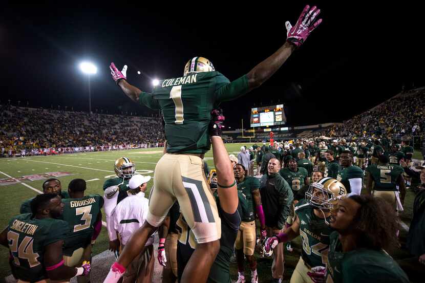 Oct 19, 2013; Waco, TX, USA; Baylor Bears wide receiver Corey Coleman (1) and offensive...