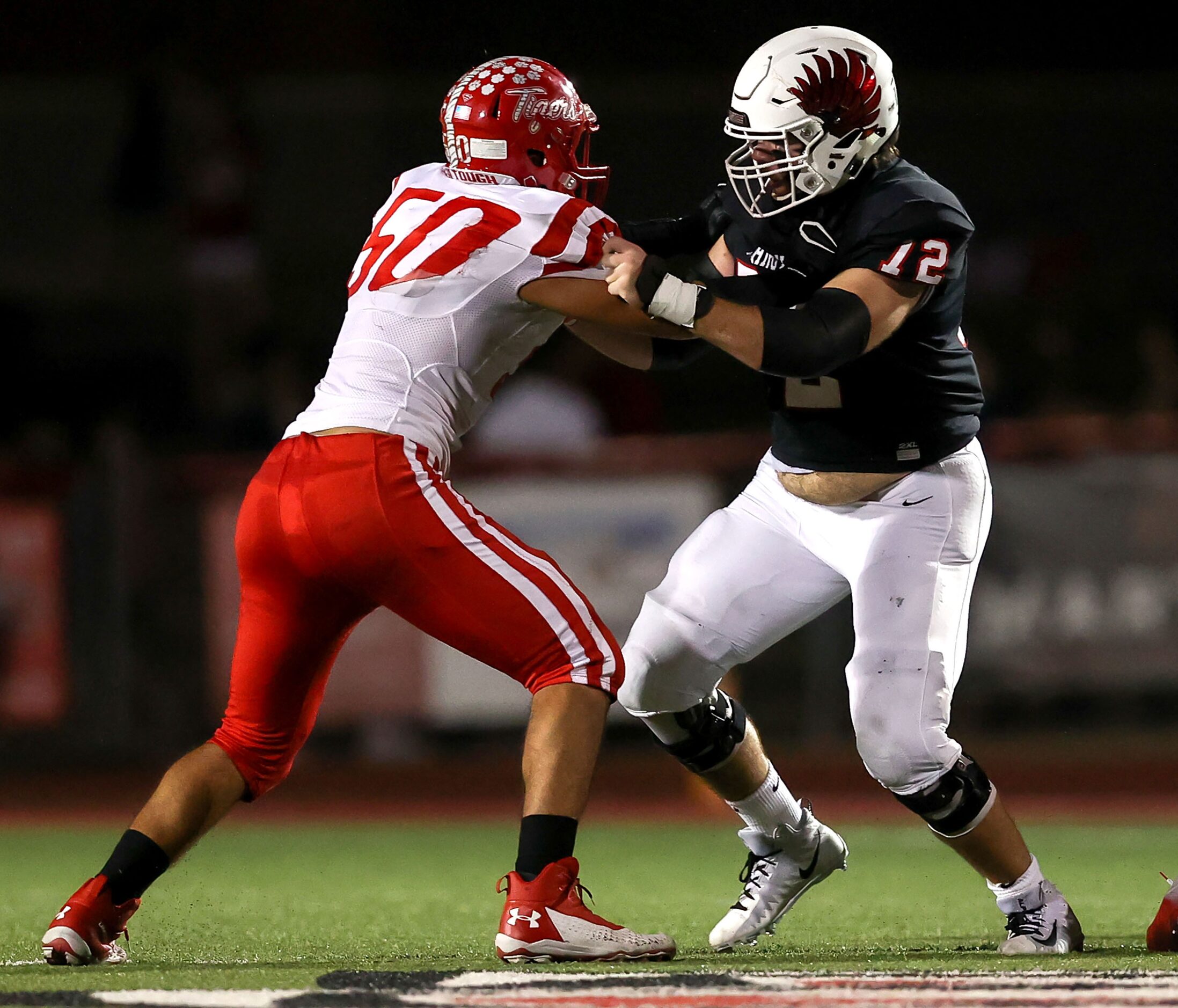 Argyle offensive lineman Sheridan Wilson (72) blocks Terrell defensive lineman Cody Phillips...