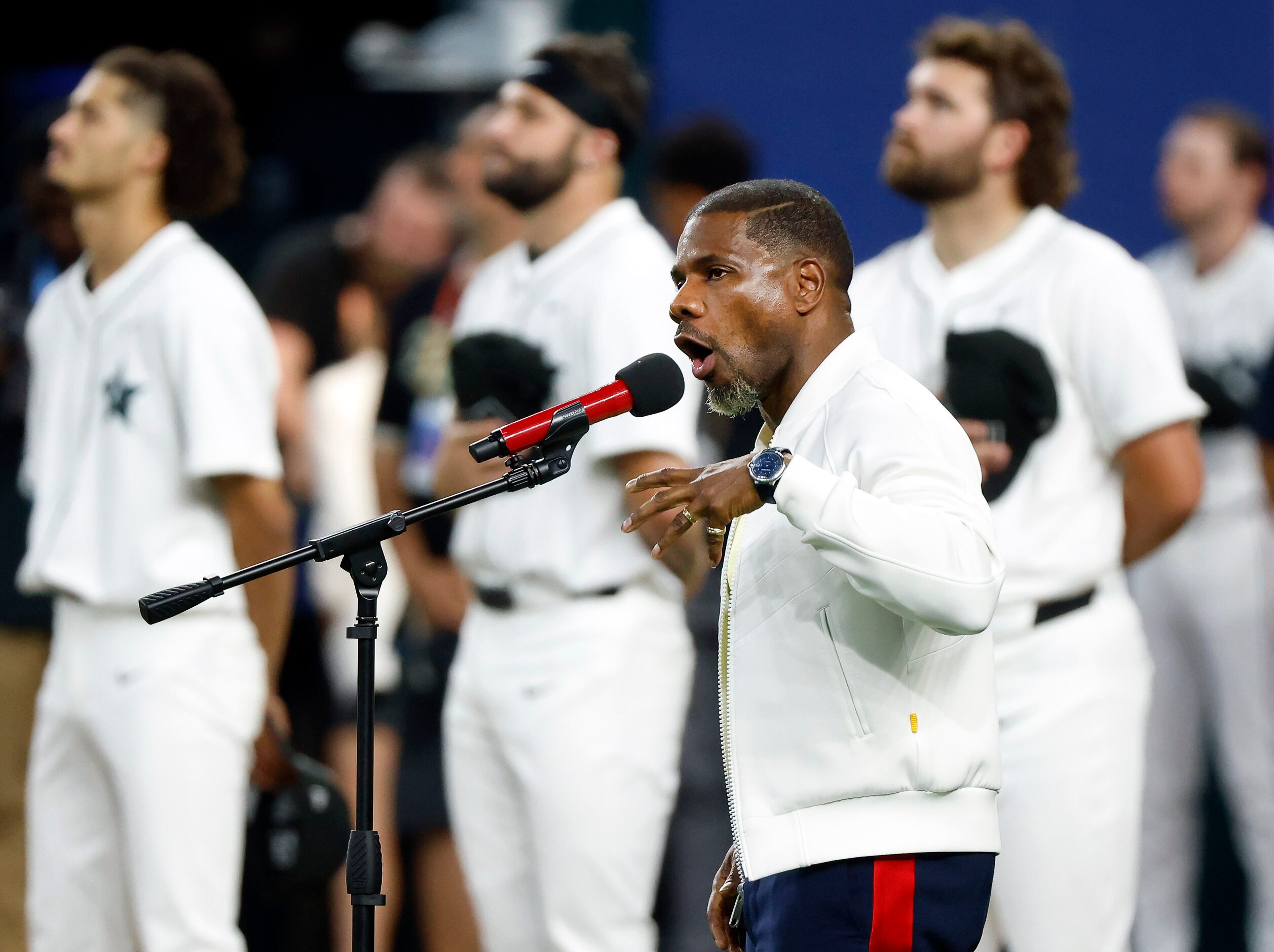 Grammy award gospel singer Kirk Franklin of Fort Worth sings Lift Every Voice and Sing...