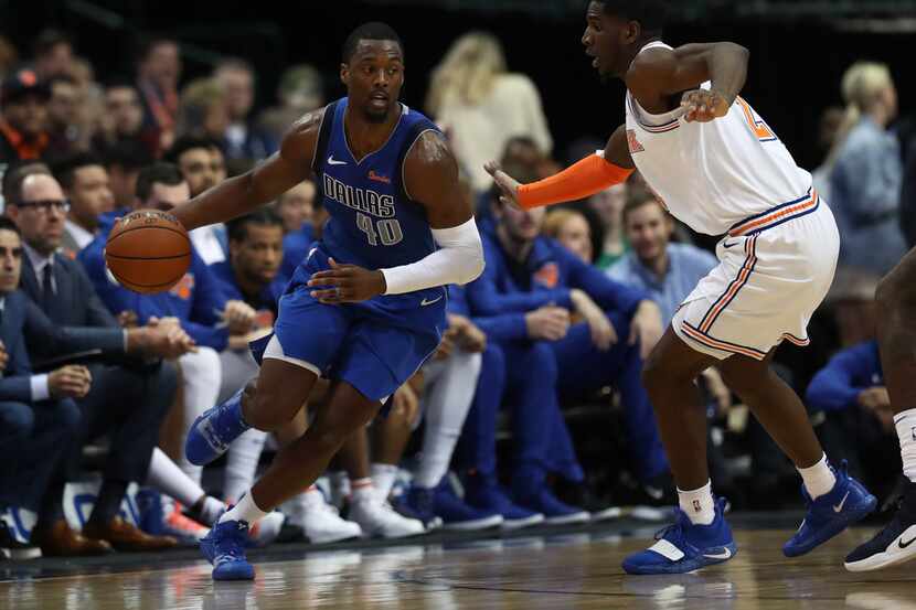 DALLAS, TEXAS - NOVEMBER 02:  Harrison Barnes #40 of the Dallas Mavericks dribbles the ball...