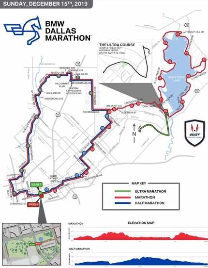 The scheduled route for the 2019 BMW Dallas Marathon.