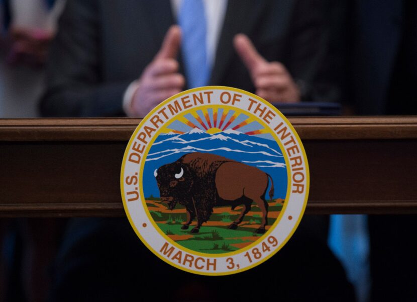 Interior Secretary Ryan Zinke speaks at the Interior Department in Washington, Wednesday,...