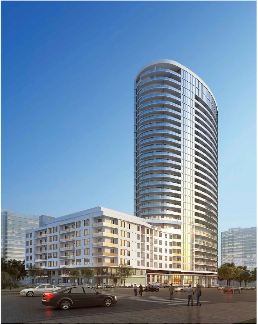 The $100 million, 29-story LVL29 apartment high-rise is being built near the Dallas North...