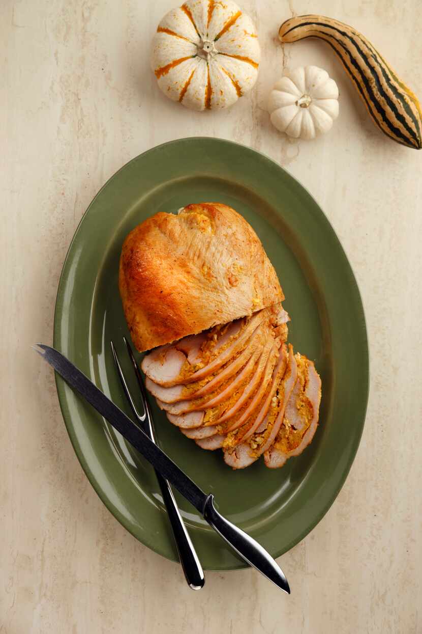 Turkey breasts marbled with crawfish cornbread or jalapeno cornbread from Cajun Turkey Co.