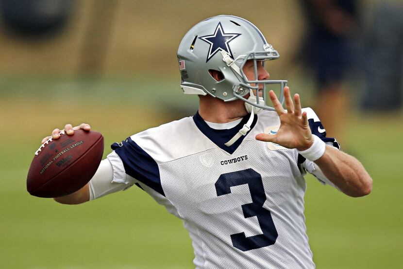 Dallas Cowboys quarterback Brandon Weeden throws a pass during practice Wednesday, October...