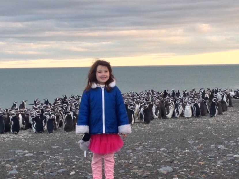 Rob Curran finally gets a photo of his daughter, Gracie, with penguins.