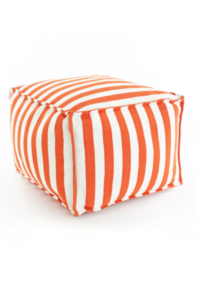WEATHER-POUF: Crafted with bright-striped durable polypropylene fabric and filled with...