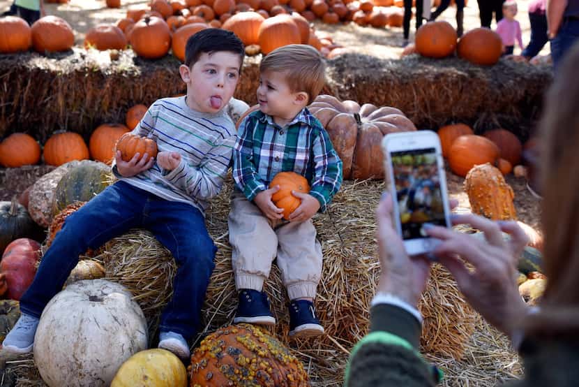 Wyatt Killion, 4, makes a silly face as his grandmother photographs him and his 1-year-old...