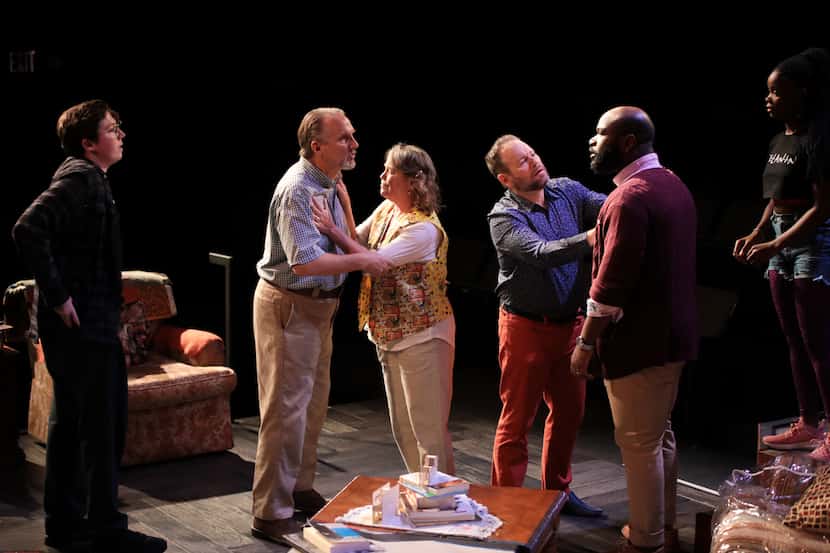 The cast of Matt Lyle's "Big Scary Animals" at Theatre Three in a confrontational scene from...