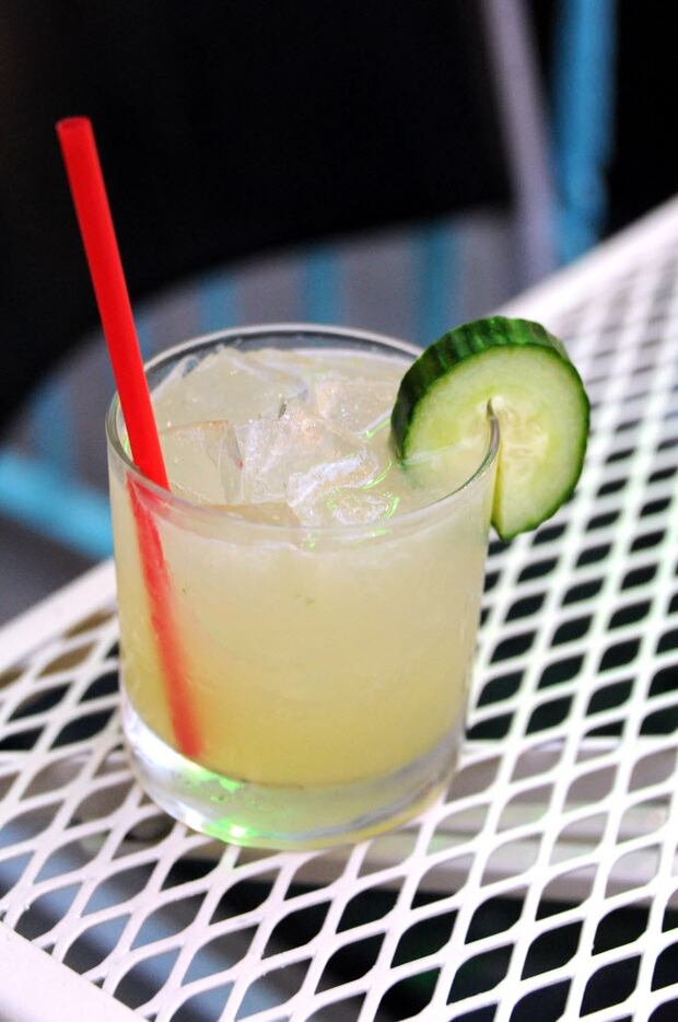 A cucumber cocktail is served for guests at La Perla Negra in Fort Worth, TX on March 25,...
