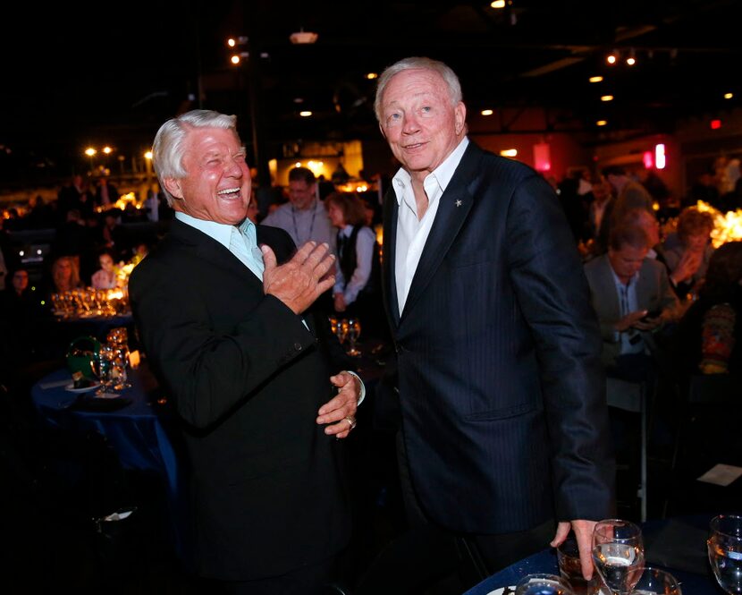 Dallas Cowboys owner Jerry Jones (right) and his former Super Bowl winning coach Jimmy...