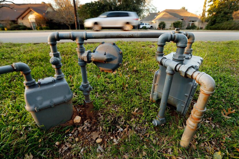 An older style gas meter sits close to the street in the 1000 block of Tinker Road in...