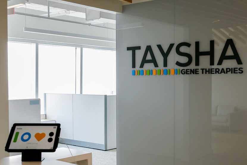 The front desk of the Taysha Gene Therapies office at Pegasus Park on Thursday, July 29,...